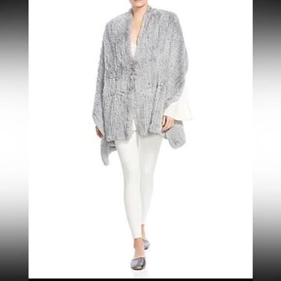 Halston Heritage Gray Rex Rabbit Convertible Knit Stole Wrap Scarf - Picture 5 of 8